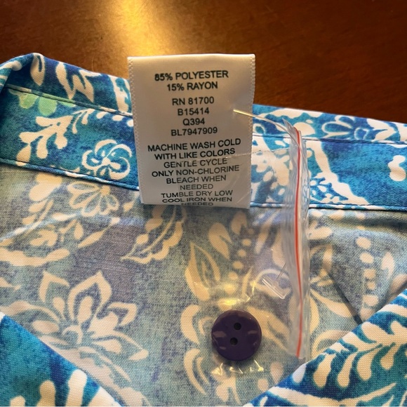 BLAIR Size PM Blue Paisley 3/4 Sleeve Button Down S/S Shirt - Picture 2 of 7